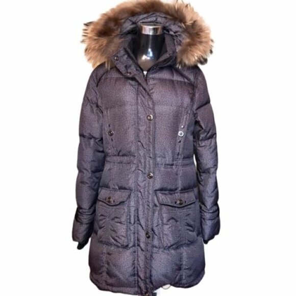 Timeless Winter Chic M-COLLECTION Fur Hooded Puffer Coat Elegant - Picture 1 of 12